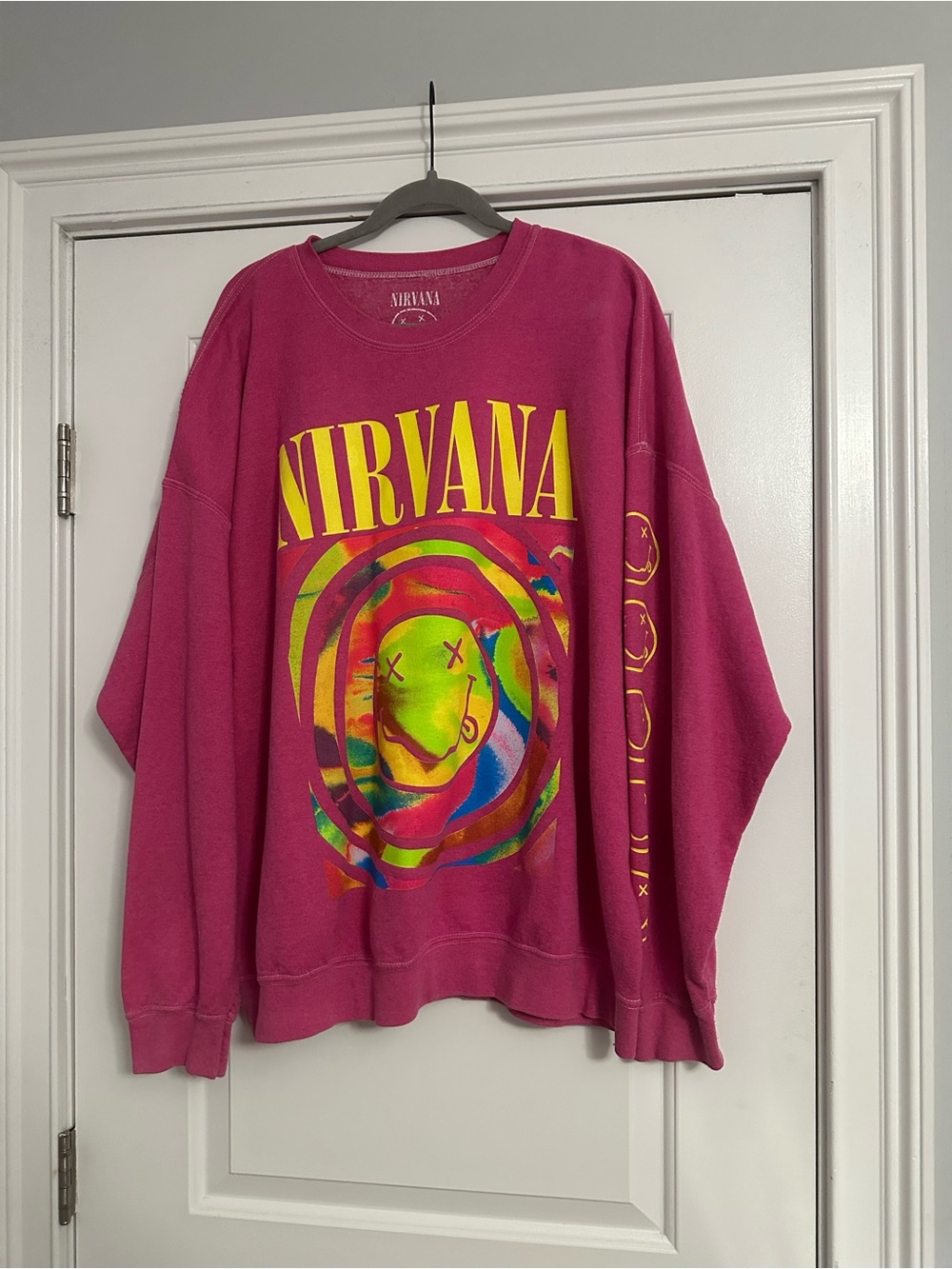NIRVANA Magenta Crewneck with Multicolor Graphic